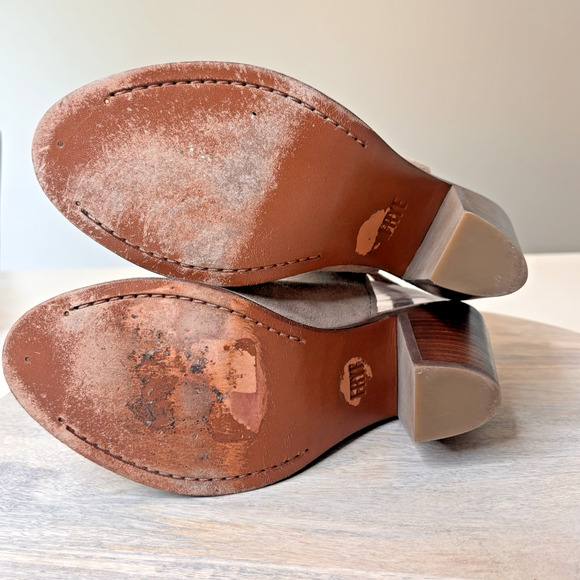 Frye Courtney Suede Open Toe Slingback Block Heel Booties Women’s Size 7B - Picture 9 of 11